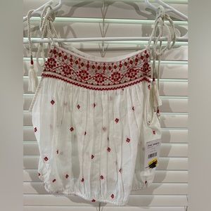 White and Red Boho Free People Top (Size XS)